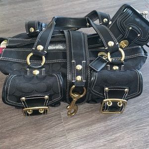 10341 Black Signature Jacuard and Leather Satchel